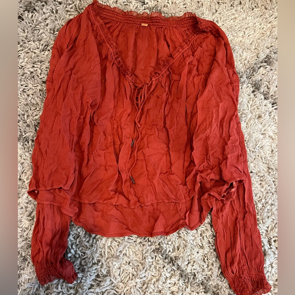 Free People Small Coral Red Flowy Blouse - Picture 1 of 3